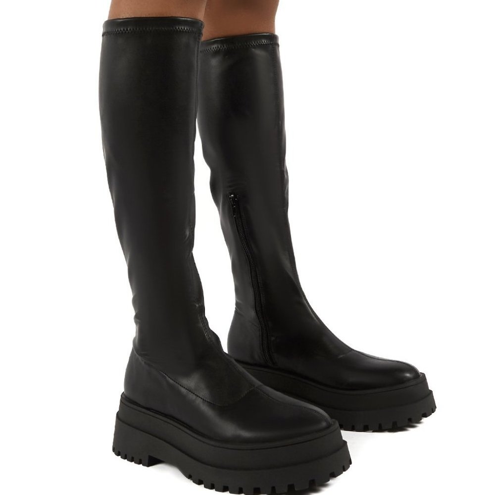Public Desire Haunt Black Knee High Chunky Boots
